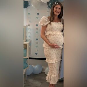 MABLE Cream Liberty Floral Puff Sleeve Smocked Tiered Maxi Dress